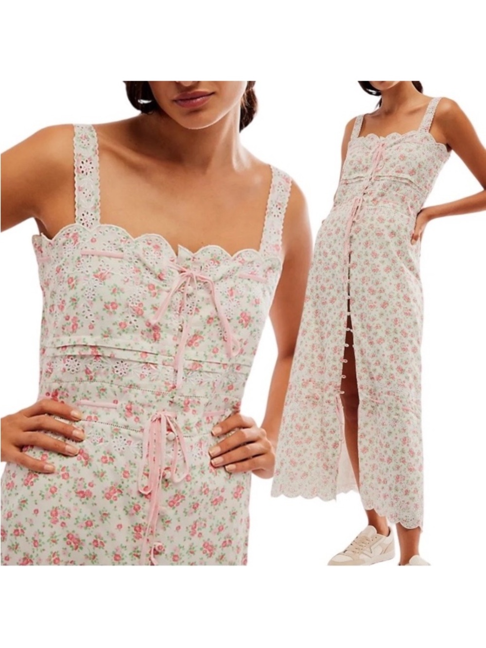 Praerie Brittany Floral Lace Cottagecore Midi Dress XL